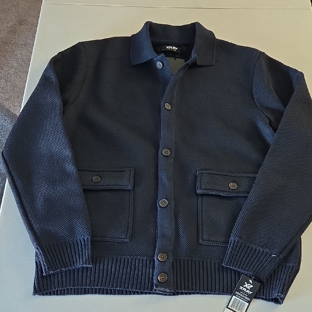 Mens Navy Button Up Cardigan By XRAY Jeans,  NWT
